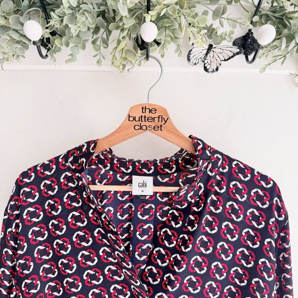 Cabi Fountain Blouse Collared Navy and Red Long Sleeves Medium 6710 KD spring 25 - Picture 4 of 4